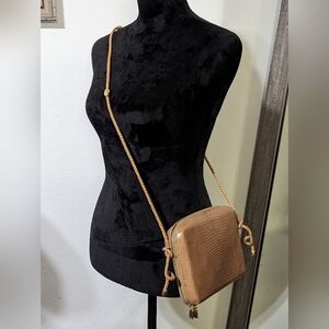 Vintage CEM Brazilian Leather Tan Reptile Crossbody Bag W/ Woven Strap